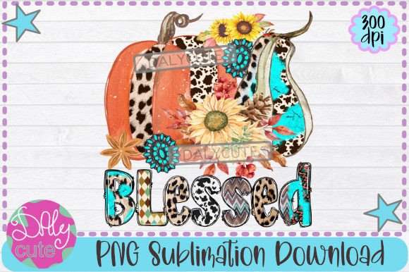 Blessed Western PNG, Cowhide Turquoise